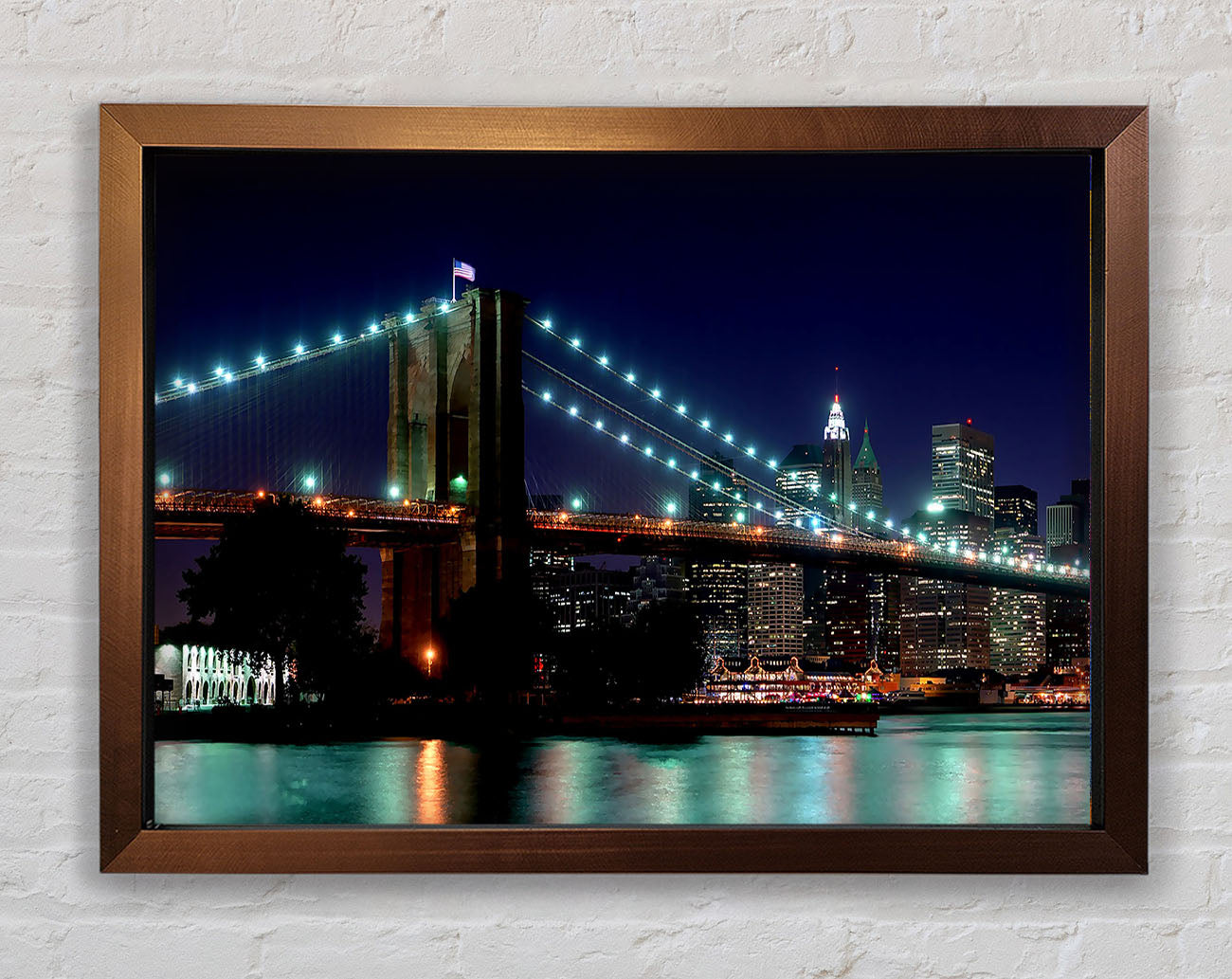 Brooklyn Bridge NYC Blue Nights Framed Wall Art