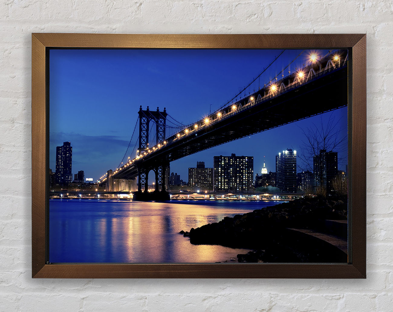 Brooklyn Bridge Peach Glow Framed Wall Art