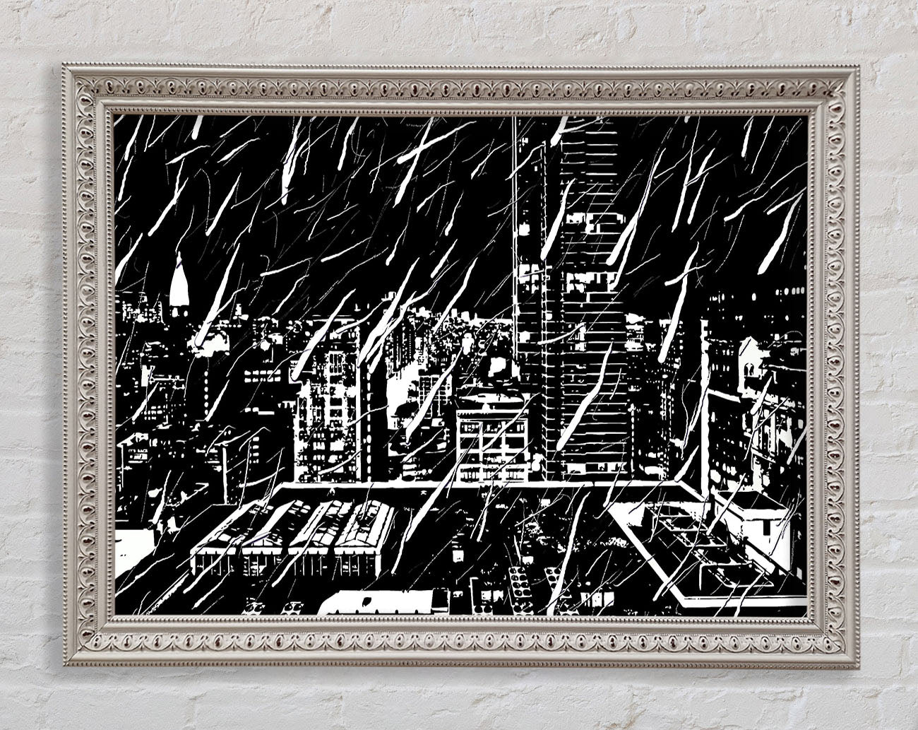City Illustration B n W Framed Wall Art