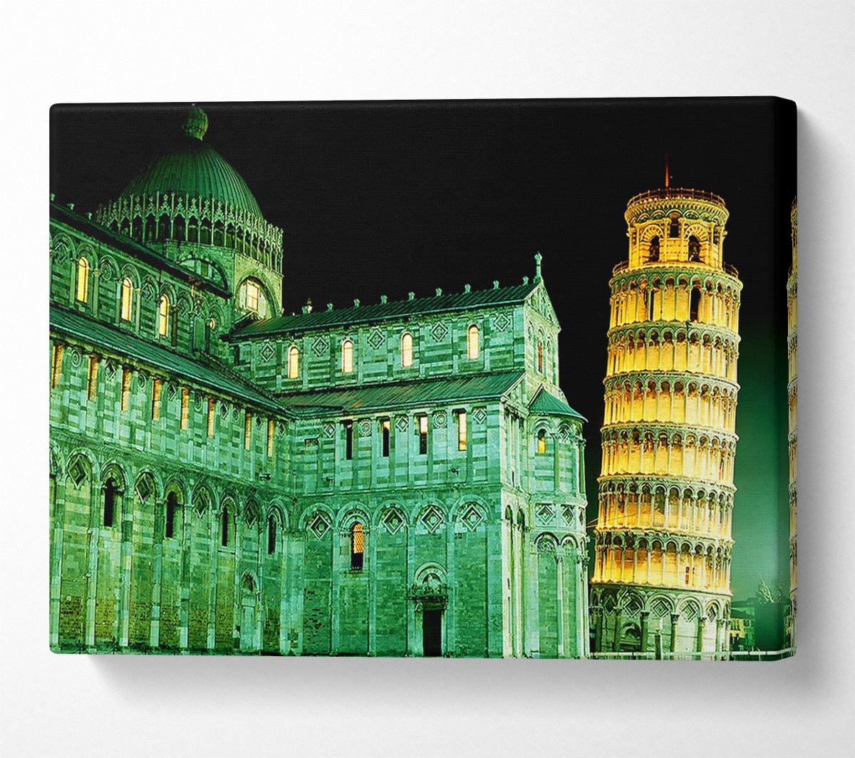 Leaning Tower Of Pisa Green Hue Canvas Wall Art