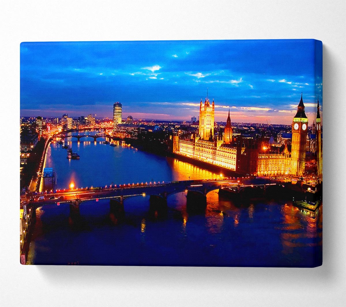 London Ariel View Night Blues Canvas Wall Art