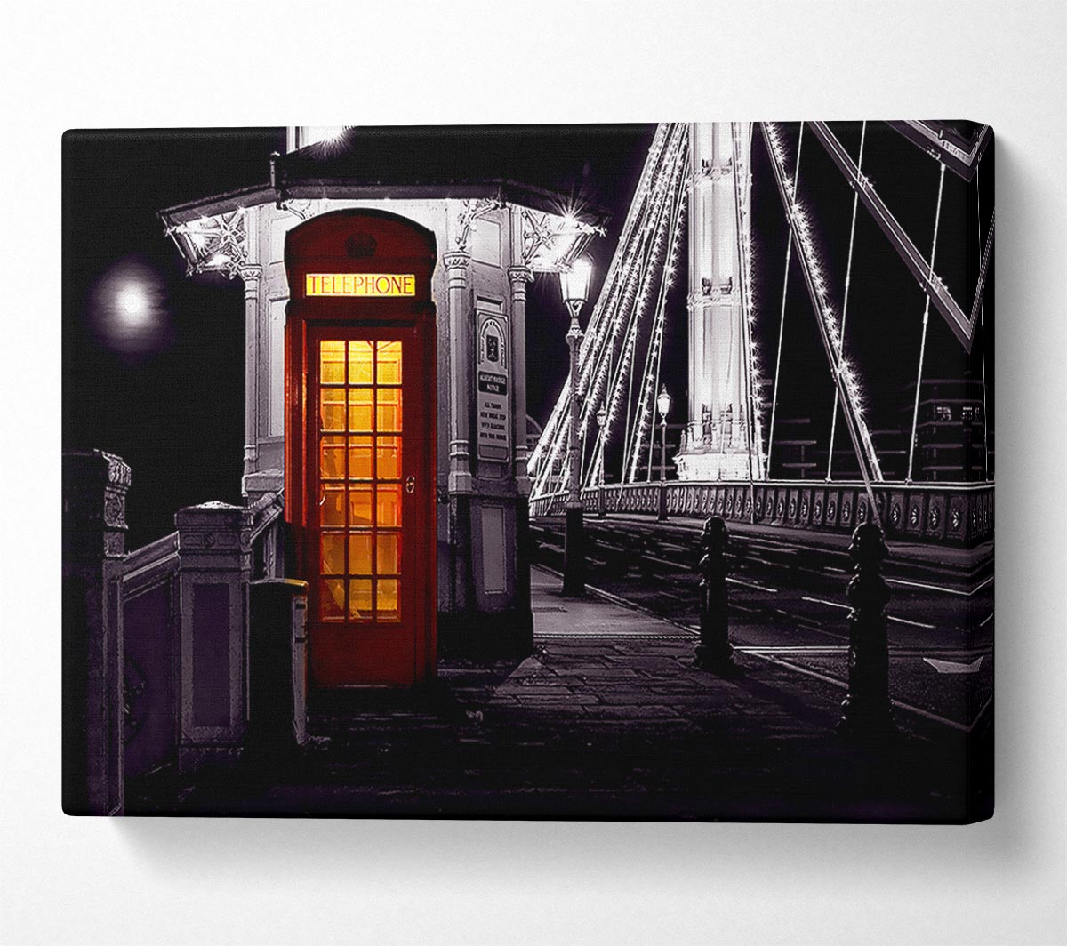 London Bridge Telephone Box Red B n W Canvas Wall Art