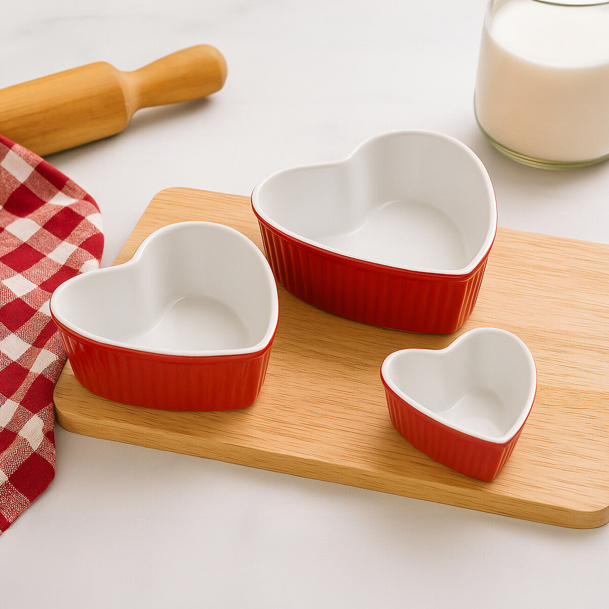 Amour Red Set Of 3 Heart Shape Oven Dishes