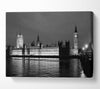 London Thames Houses Of Parliament B n W Night Canvas Wall Art