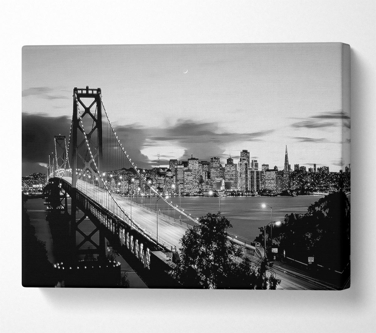 New York City From Brooklyn Bridge B n W Canvas Wall Art