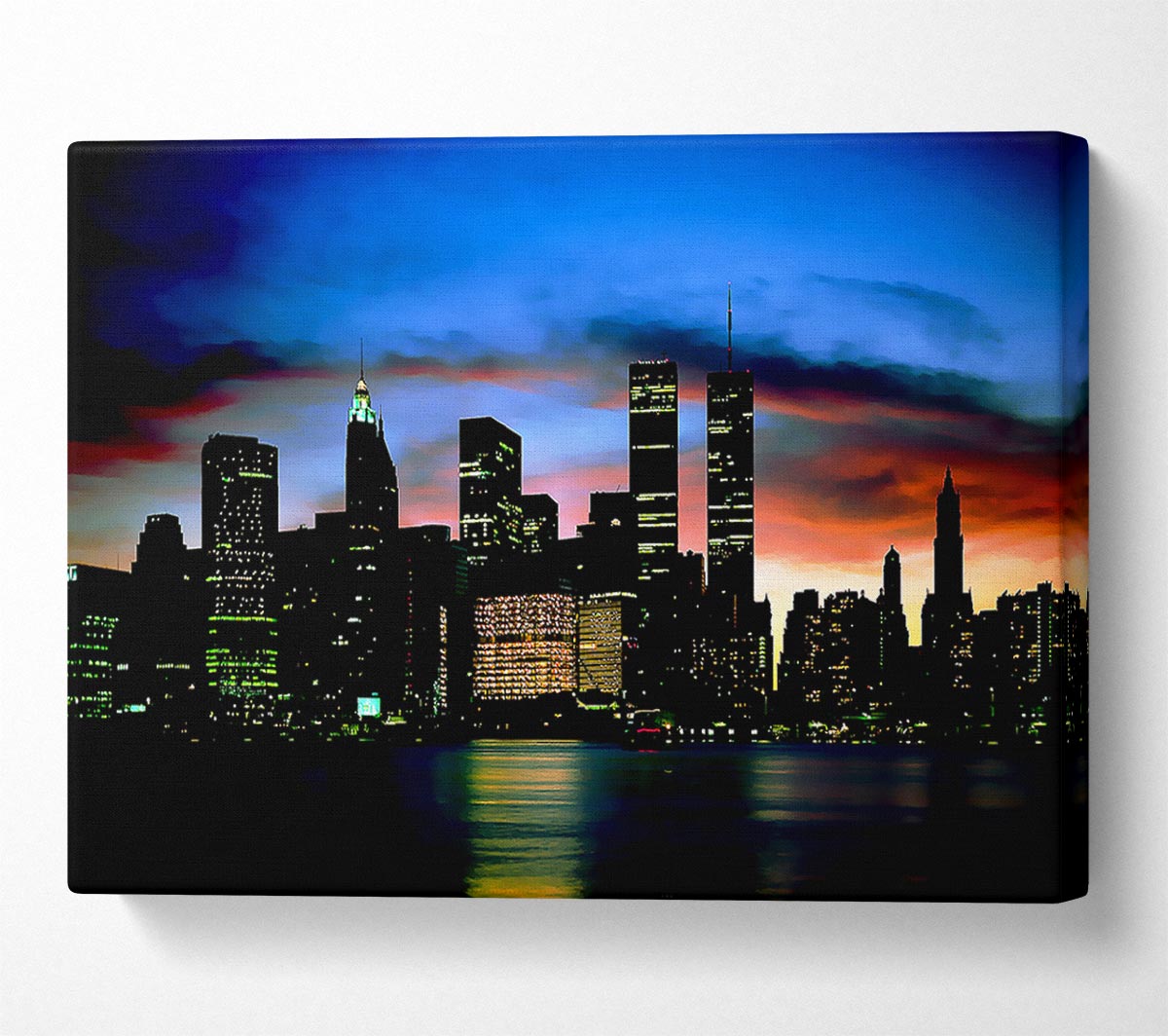 New York City Twin Towers At Night Canvas Wall Art