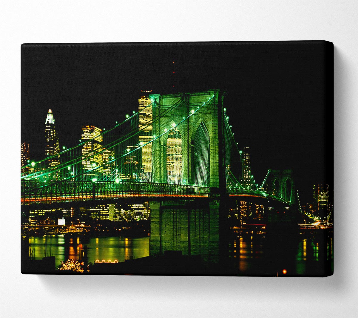 Nyc Brooklyn Bridge Green Hue Canvas Wall Art