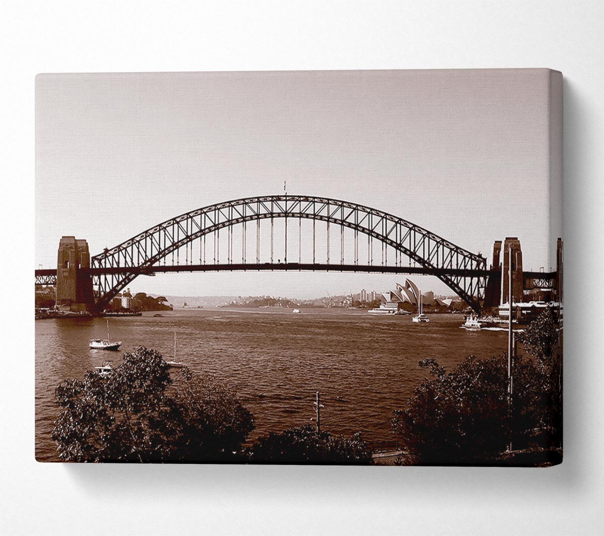 Sydney Harbour Bridge Retro Sepia Canvas Wall Art
