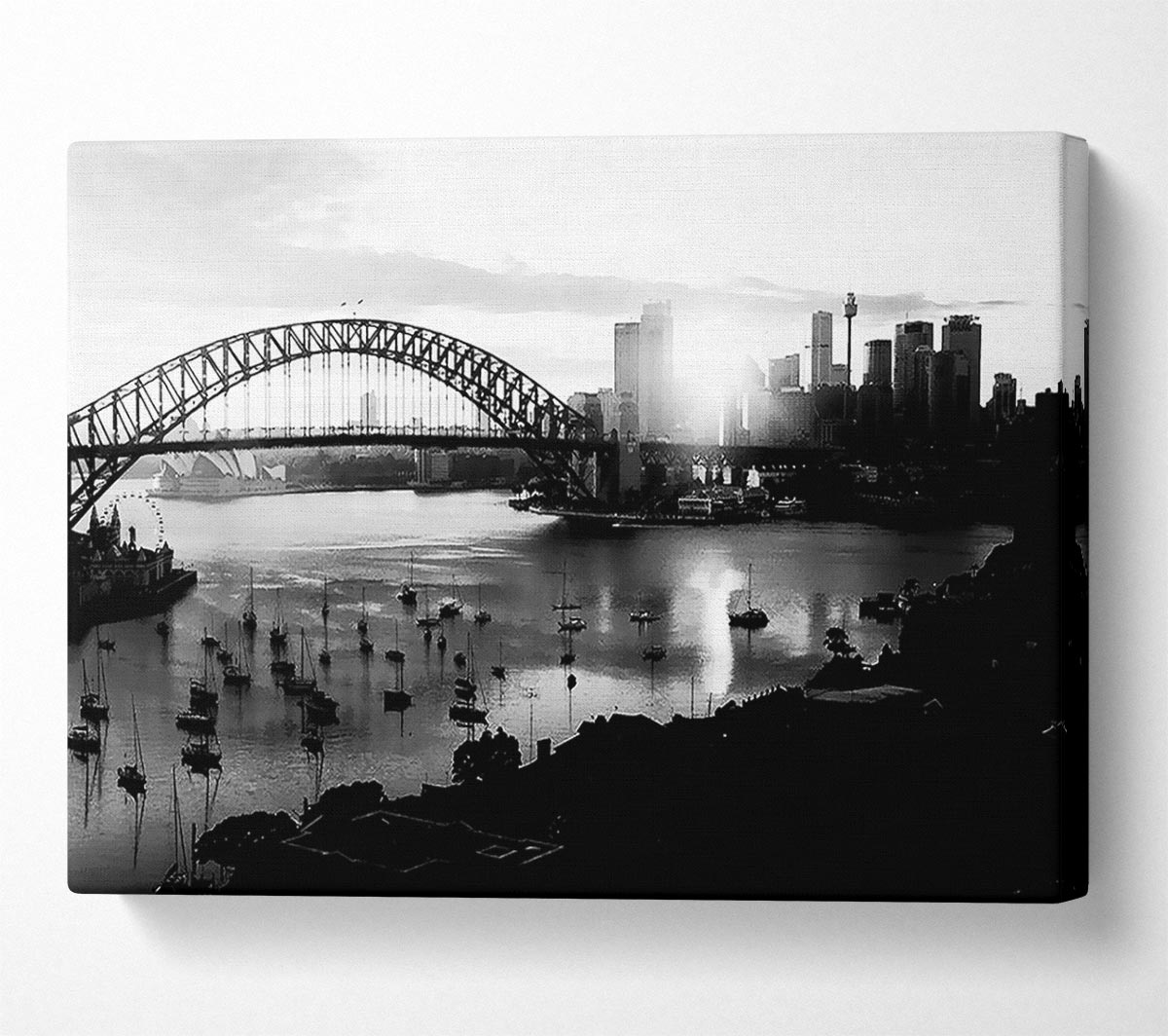 Sydney Harbour Sun Blaze B n W Canvas Wall Art