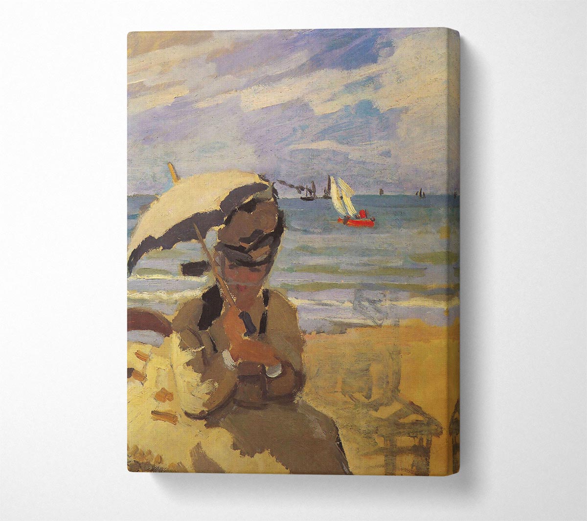 Monet Camille Monet On The Beach At Trouville Canvas Wall Art