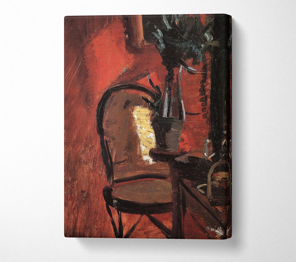 Anna Ancher Chair With A Plant In Front Of Red Wall Canvas Wall Art