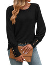 New Bubble-sleeve Crew-neck Button-up Long-sleeve Shirt