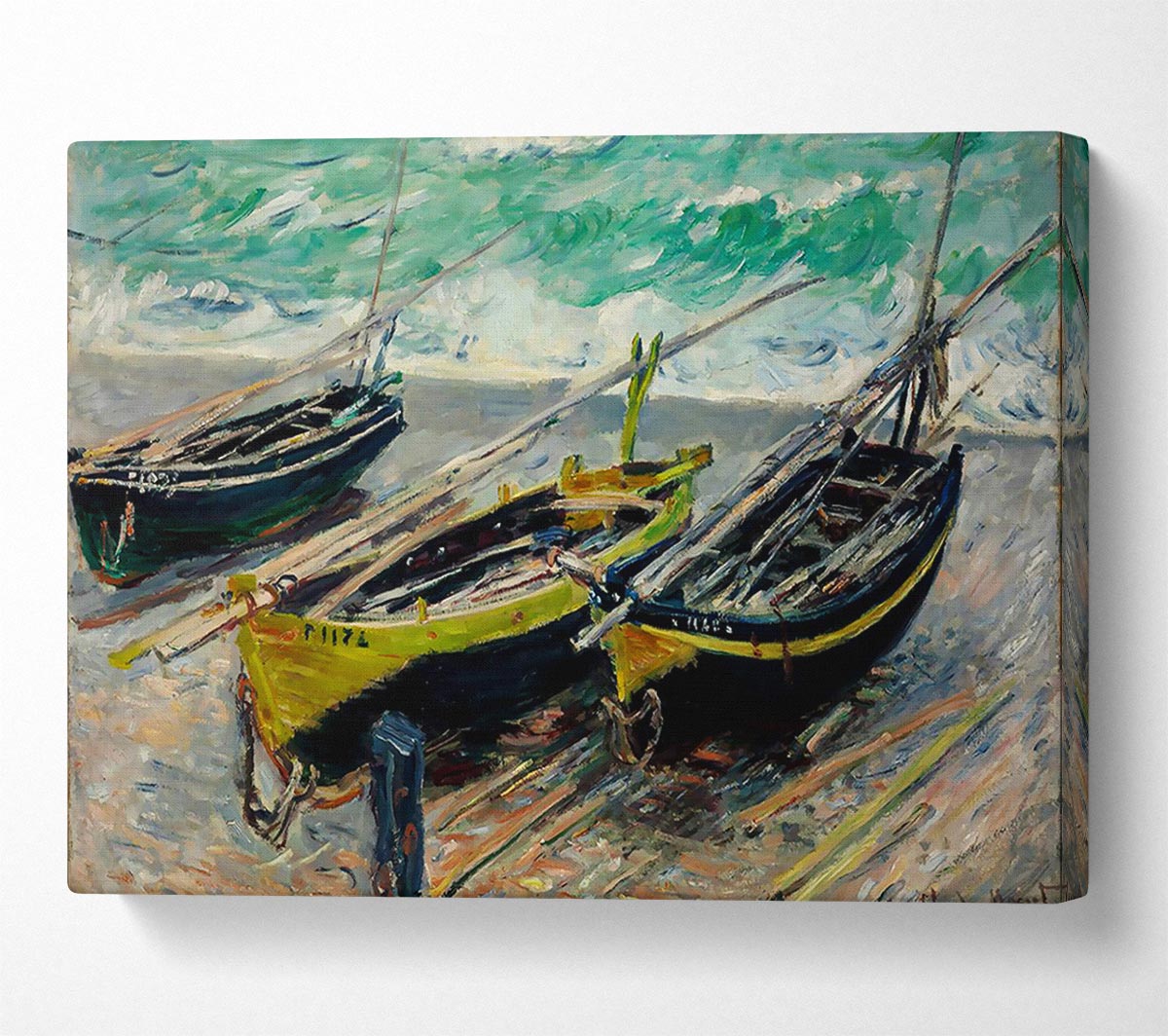 Monet Three Fishing Boats Canvas Wall Art