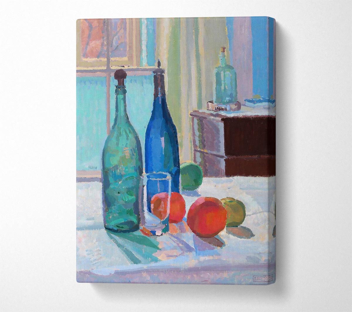 Spencer Frederick Gore Blue And Green Bottles And Oranges Canvas Wall Art