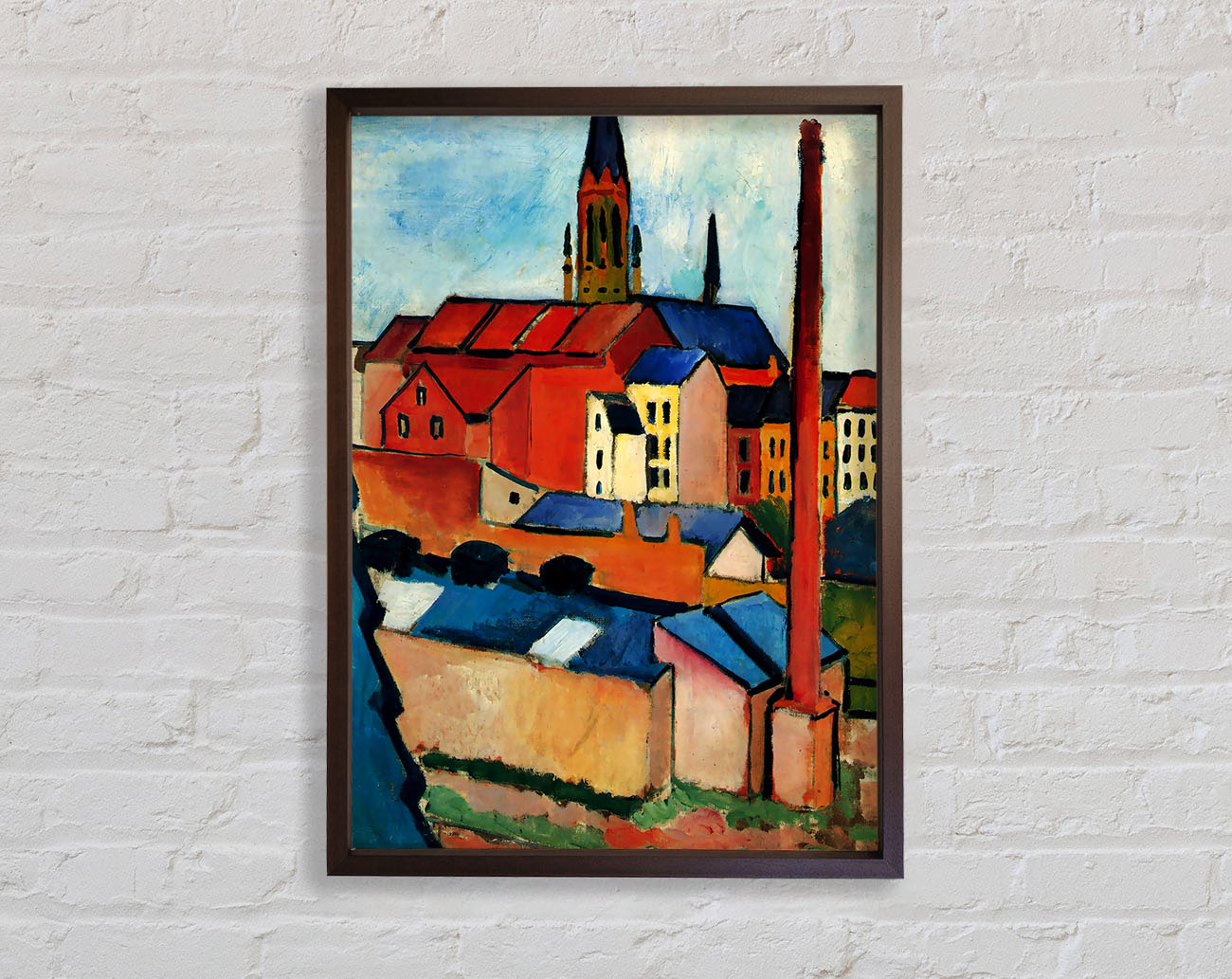 August Macke St Marys Church With Houses And Chimney Framed Wall Art