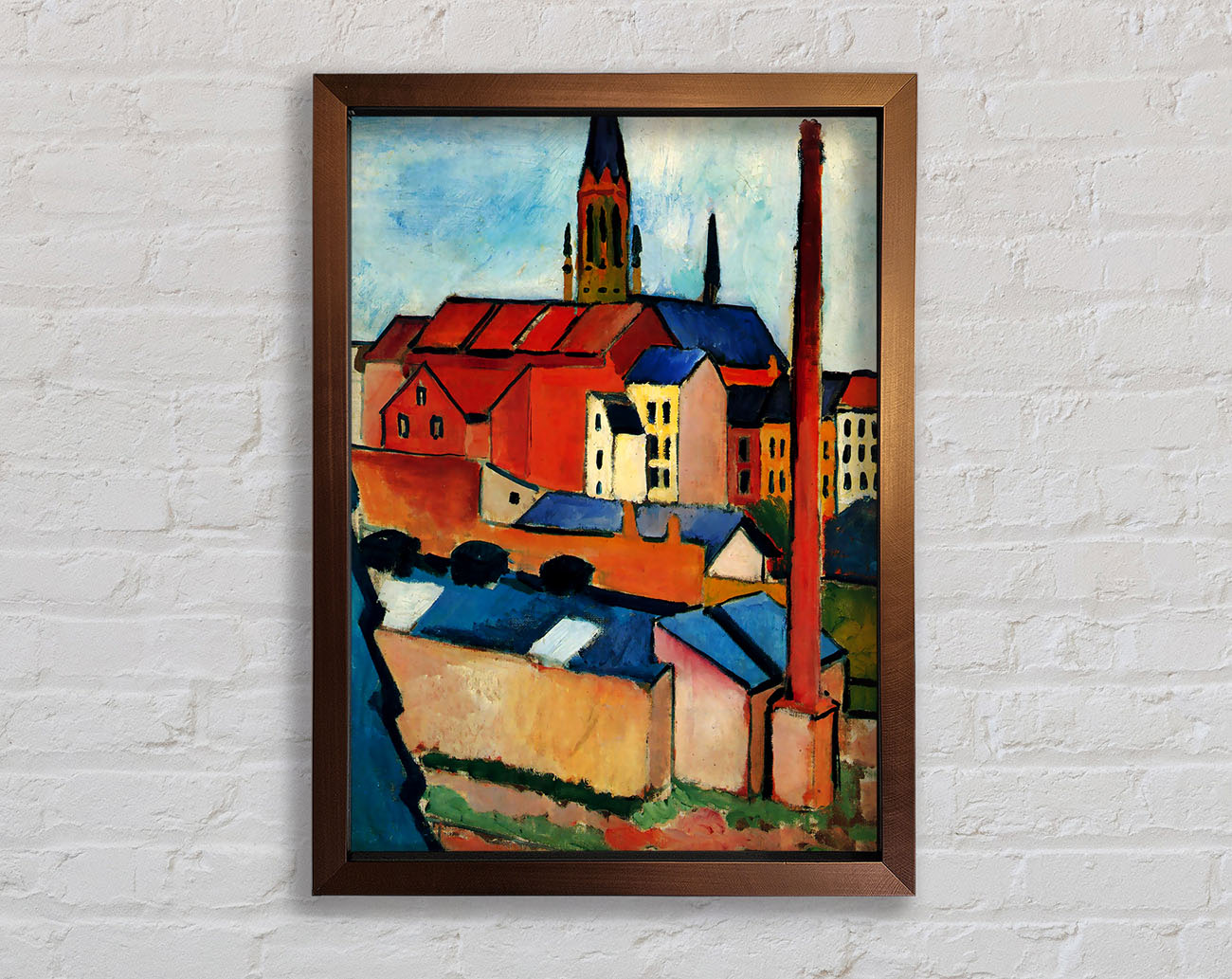 August Macke St Marys Church With Houses And Chimney Framed Wall Art