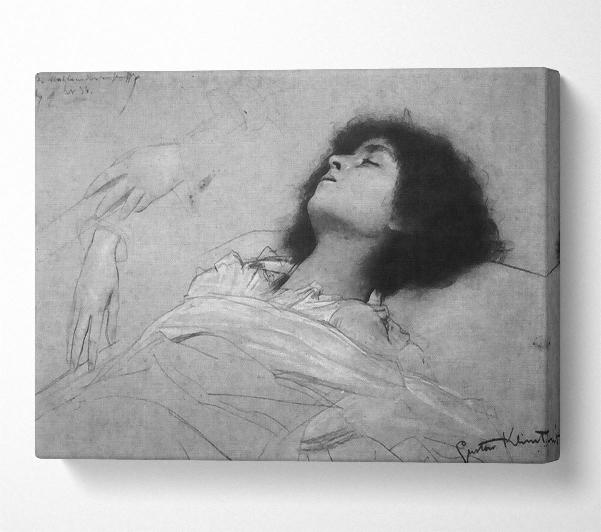 Klimt Study Sheet With The Upper Body Of A Girl And Sketches Canvas Wall Art
