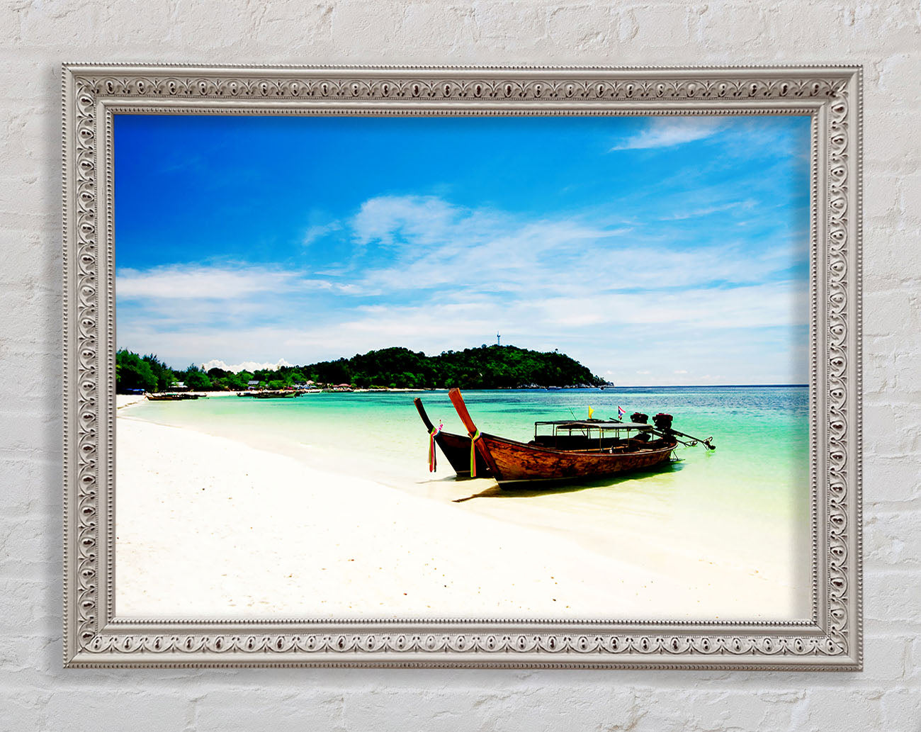 Boats On The White Sand Paradise Island Framed Wall Art