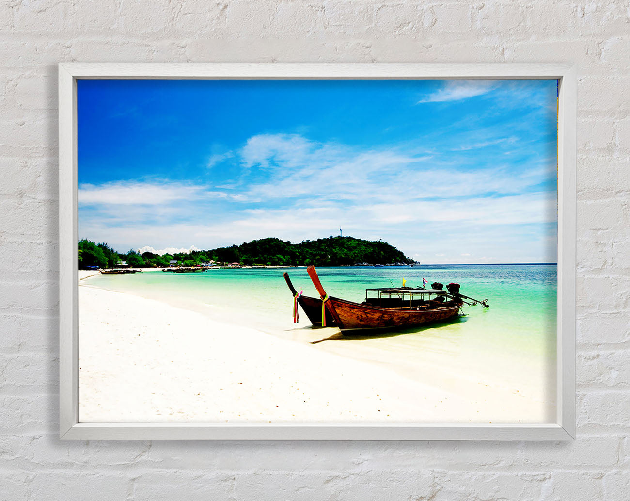 Boats On The White Sand Paradise Island Framed Wall Art