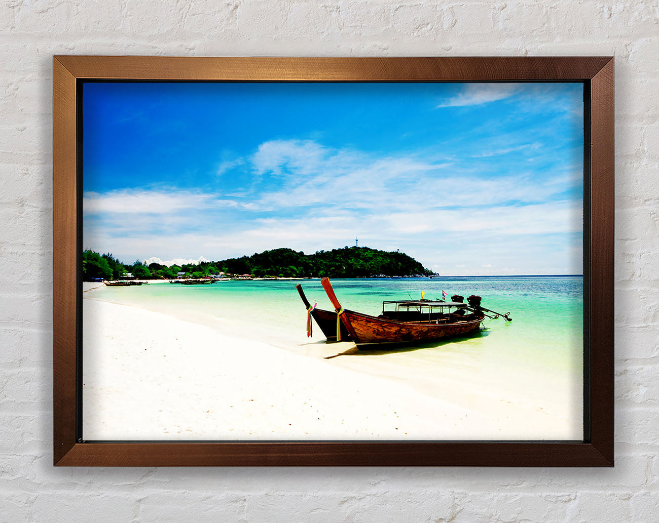 Boats On The White Sand Paradise Island Framed Wall Art