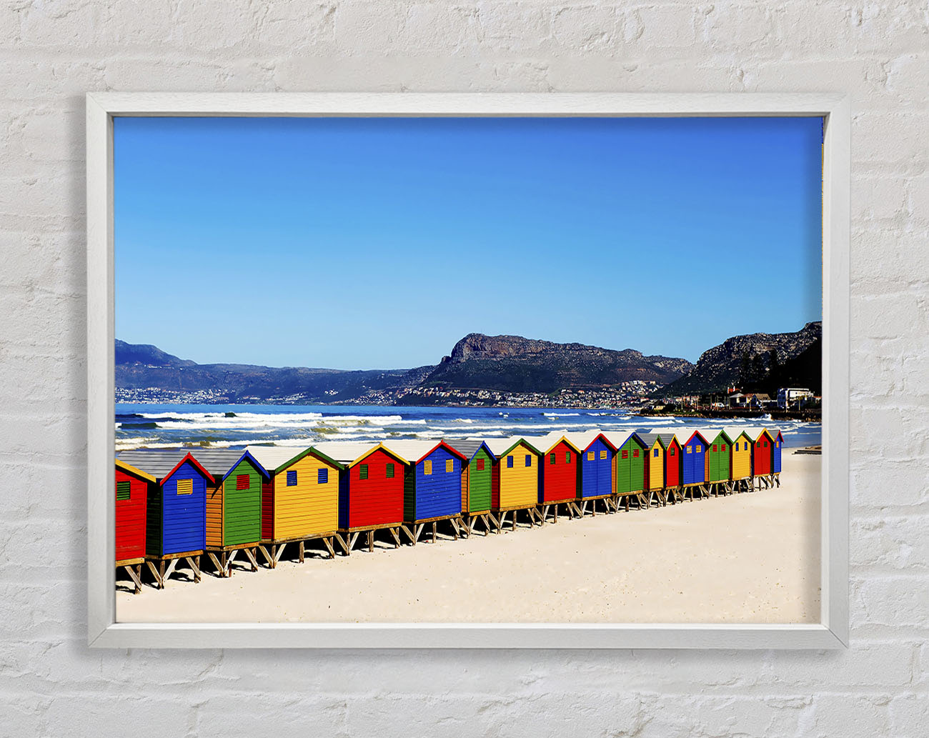 Colourful Beach Hut Line-Up Framed Wall Art