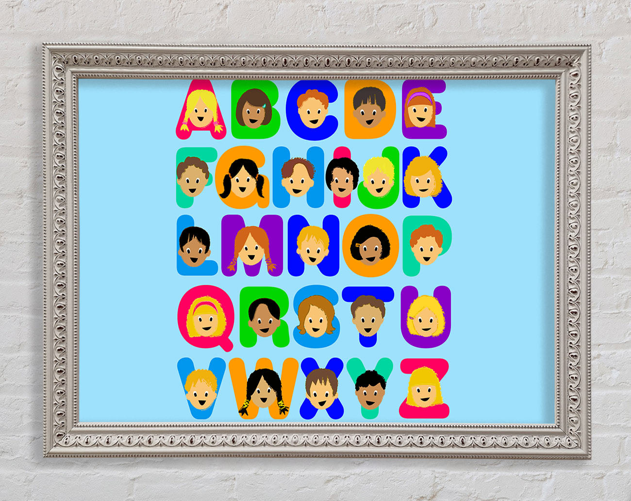 Alphabet Children Baby Blue Framed Wall Art