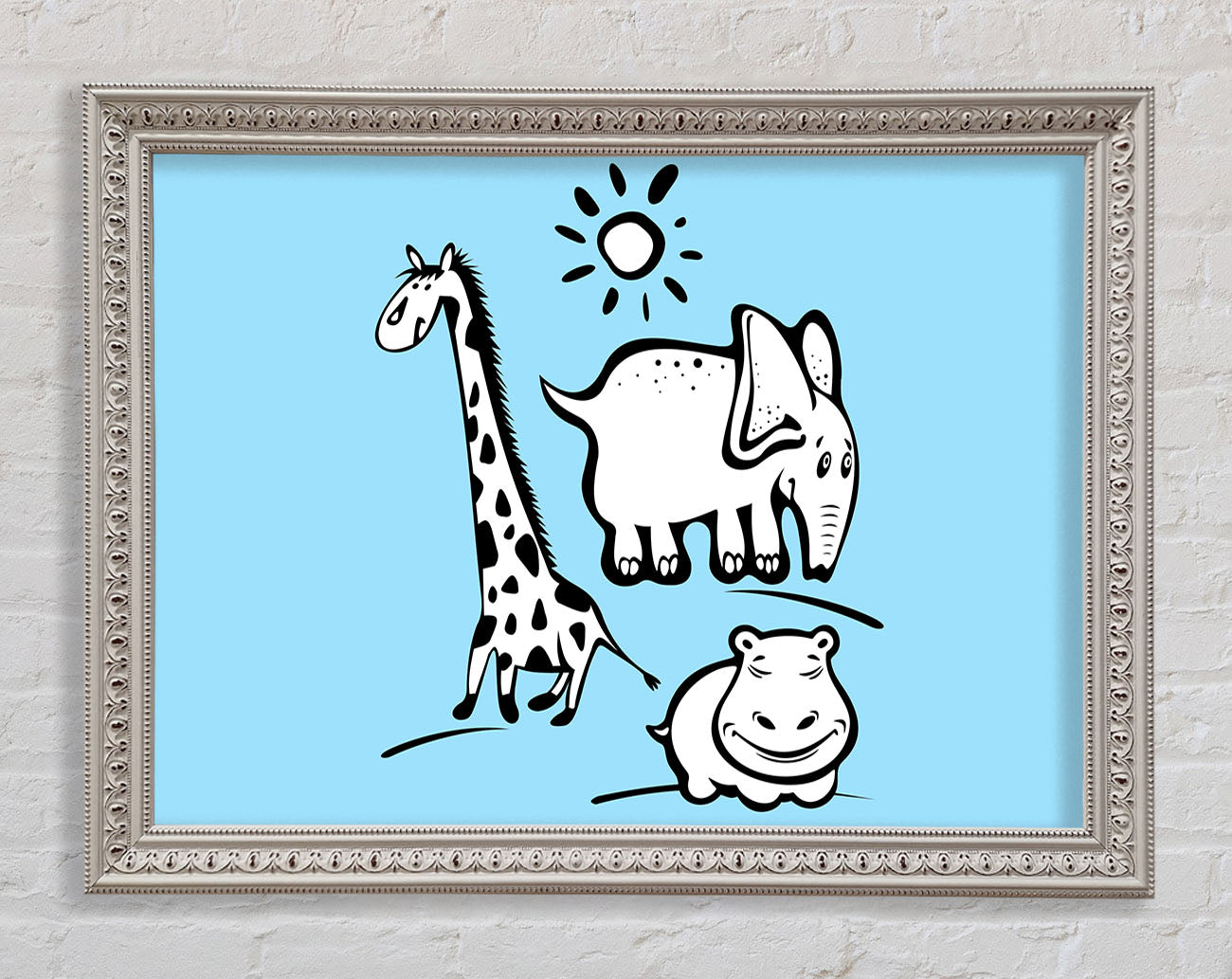 Animals Under The Sun Baby Blue Framed Wall Art