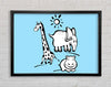 Animals Under The Sun Baby Blue Framed Wall Art