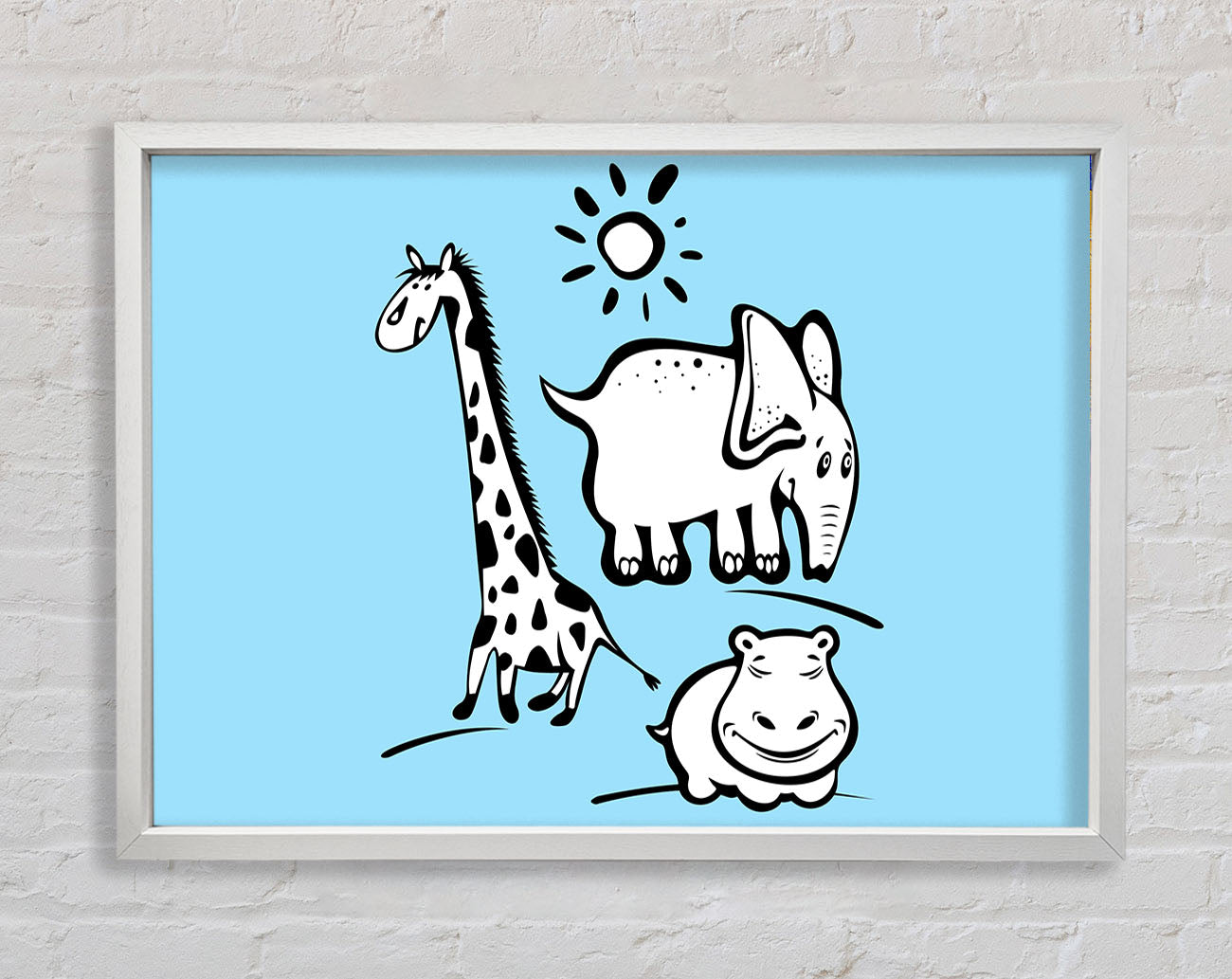 Animals Under The Sun Baby Blue Framed Wall Art