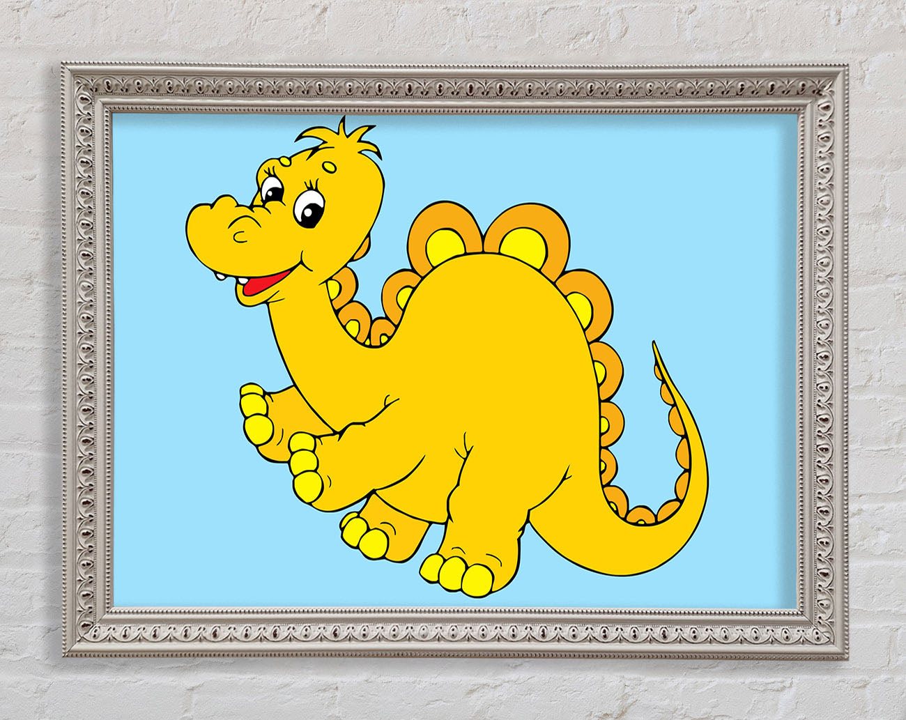 Big Happy Dinosaur Baby Blue Framed Wall Art