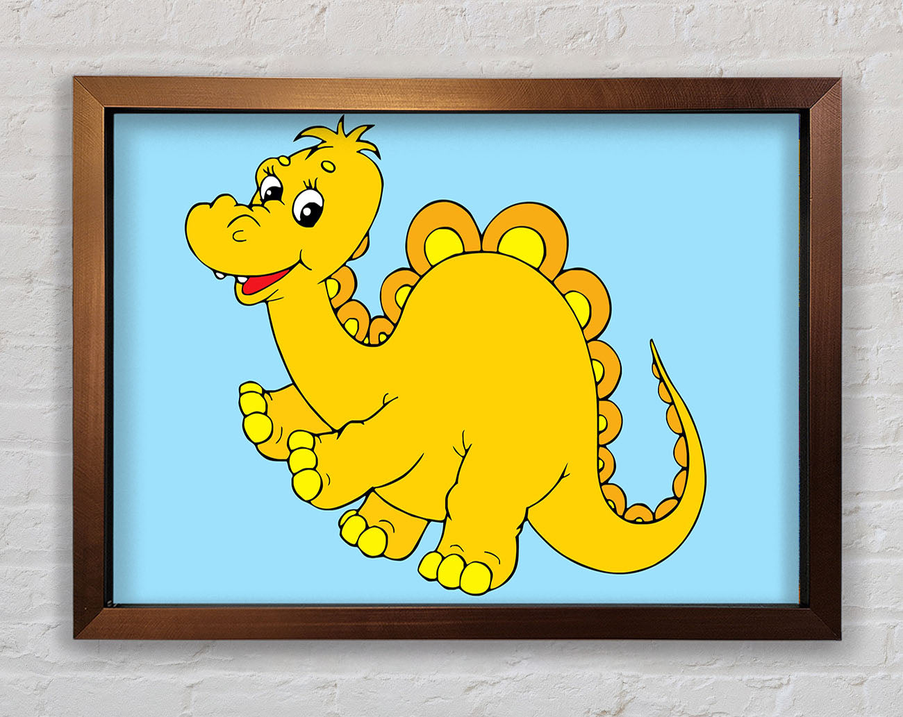 Big Happy Dinosaur Baby Blue Framed Wall Art