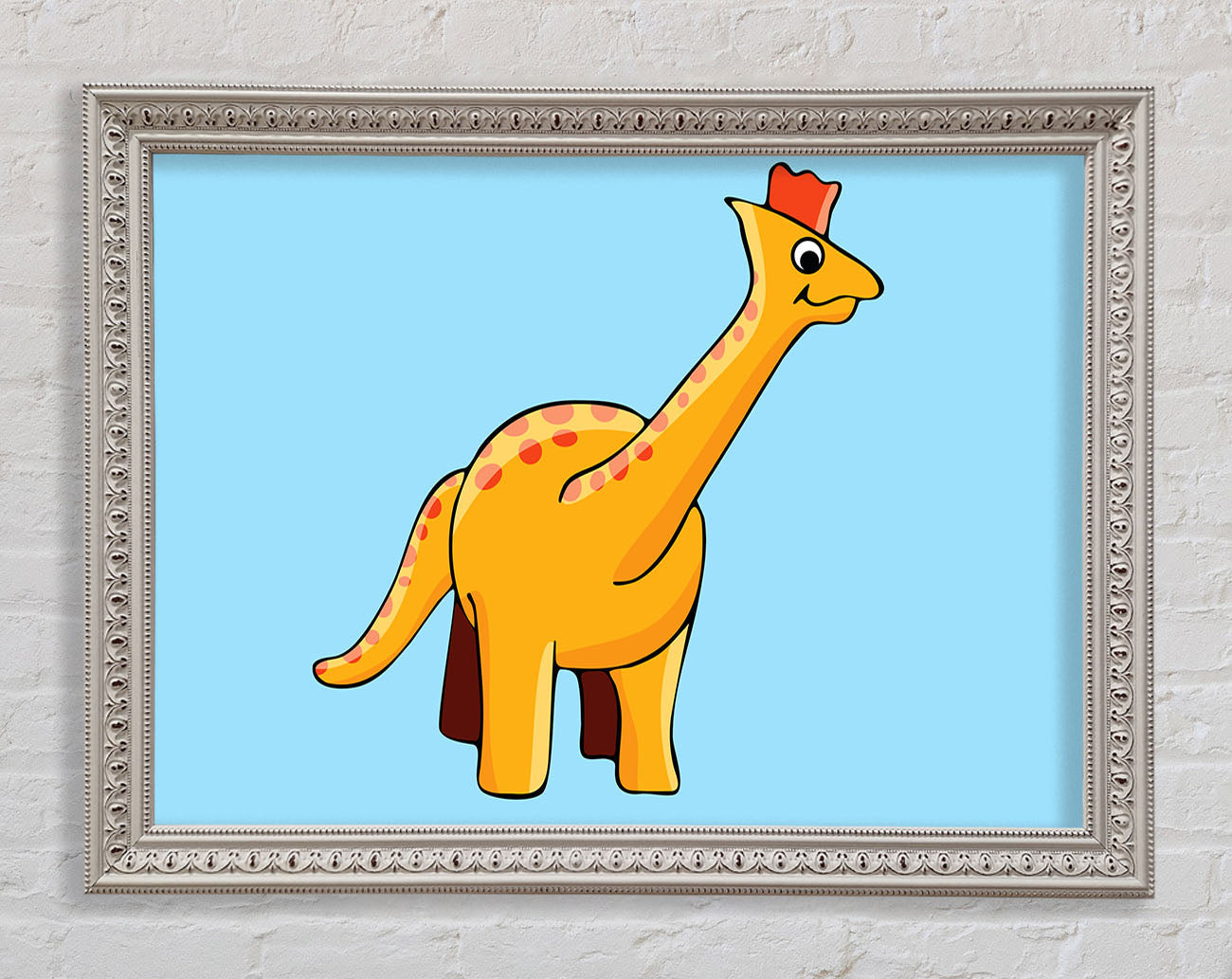 Big Herbivore Dinosaur Long Neck Baby Blue Framed Wall Art