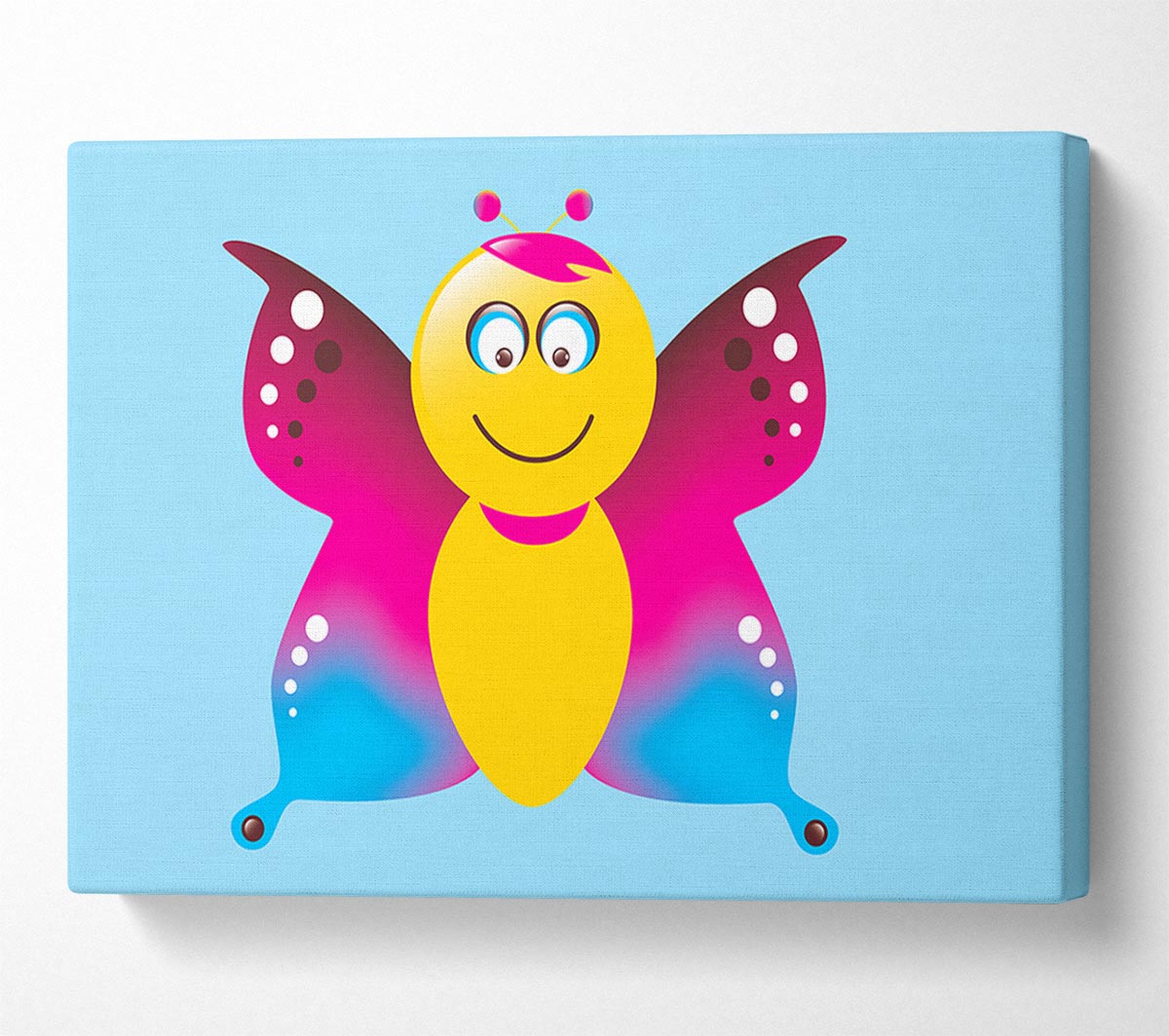 Butterfly Cartoon Face Baby Blue Canvas Wall Art
