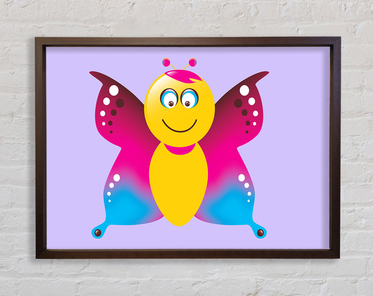 Butterfly Cartoon Face Lilac Framed Wall Art
