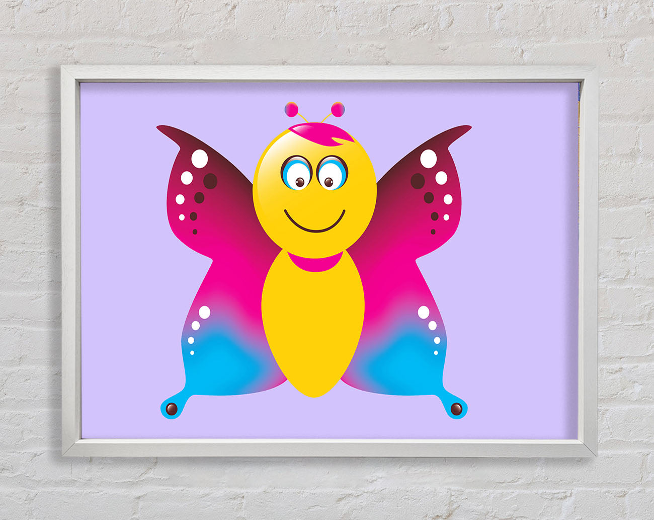 Butterfly Cartoon Face Lilac Framed Wall Art