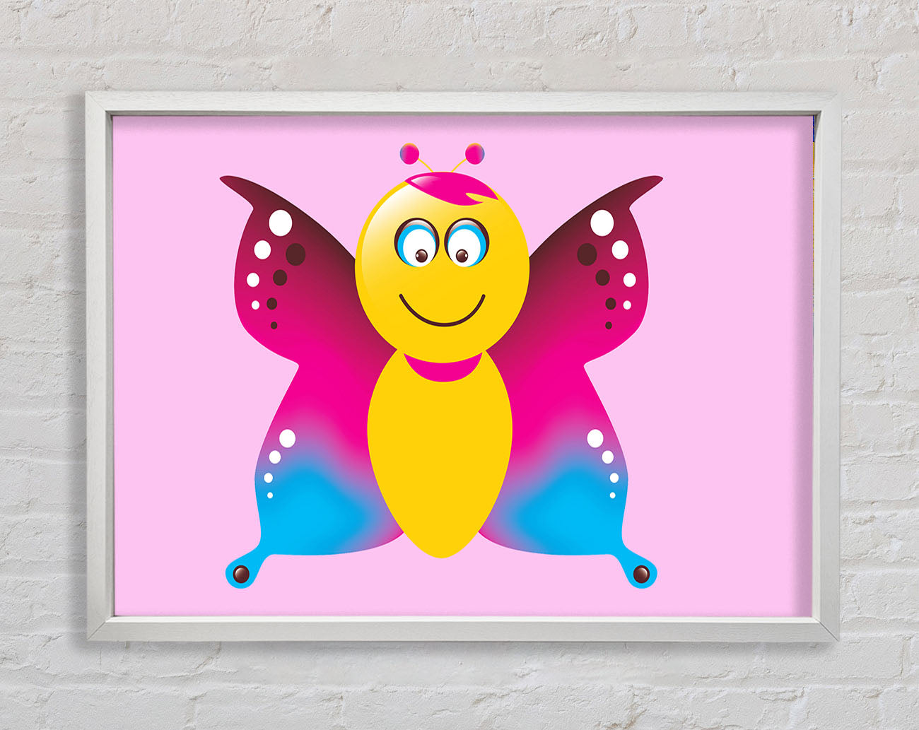 Butterfly Cartoon Face Pink Framed Wall Art