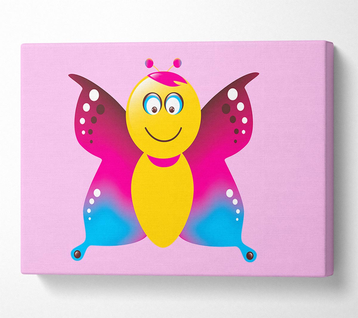 Butterfly Cartoon Face Pink Canvas Wall Art
