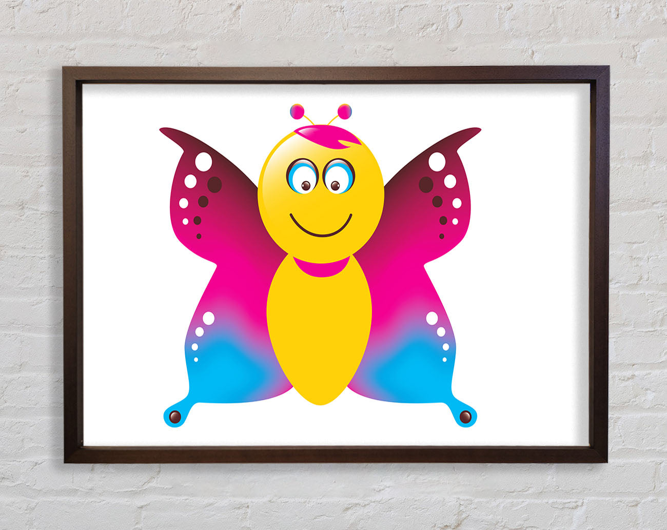 Butterfly Cartoon Face White Framed Wall Art