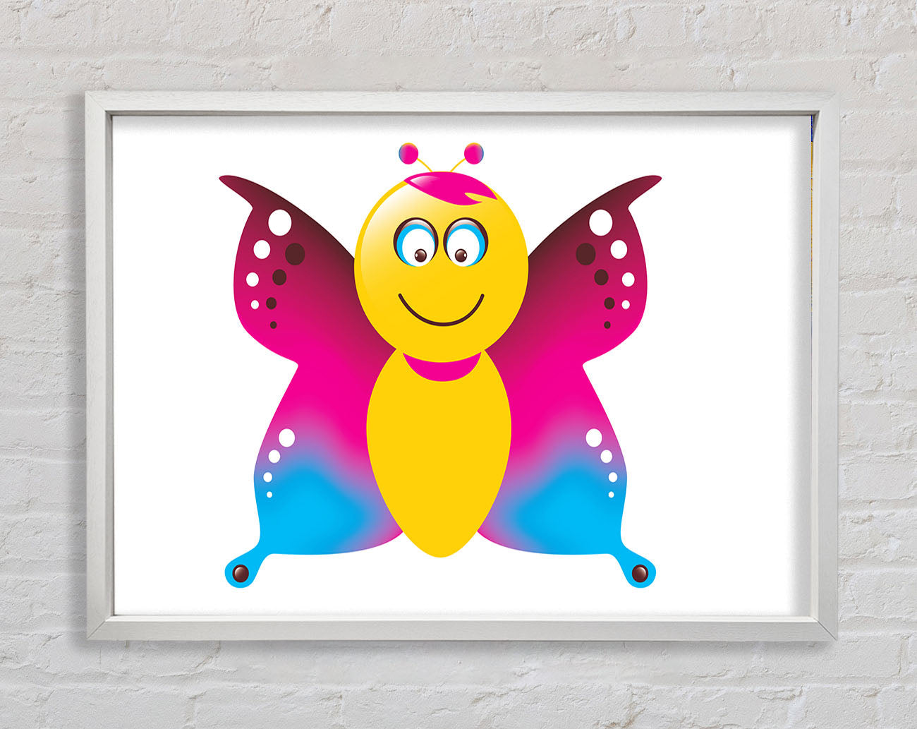 Butterfly Cartoon Face White Framed Wall Art