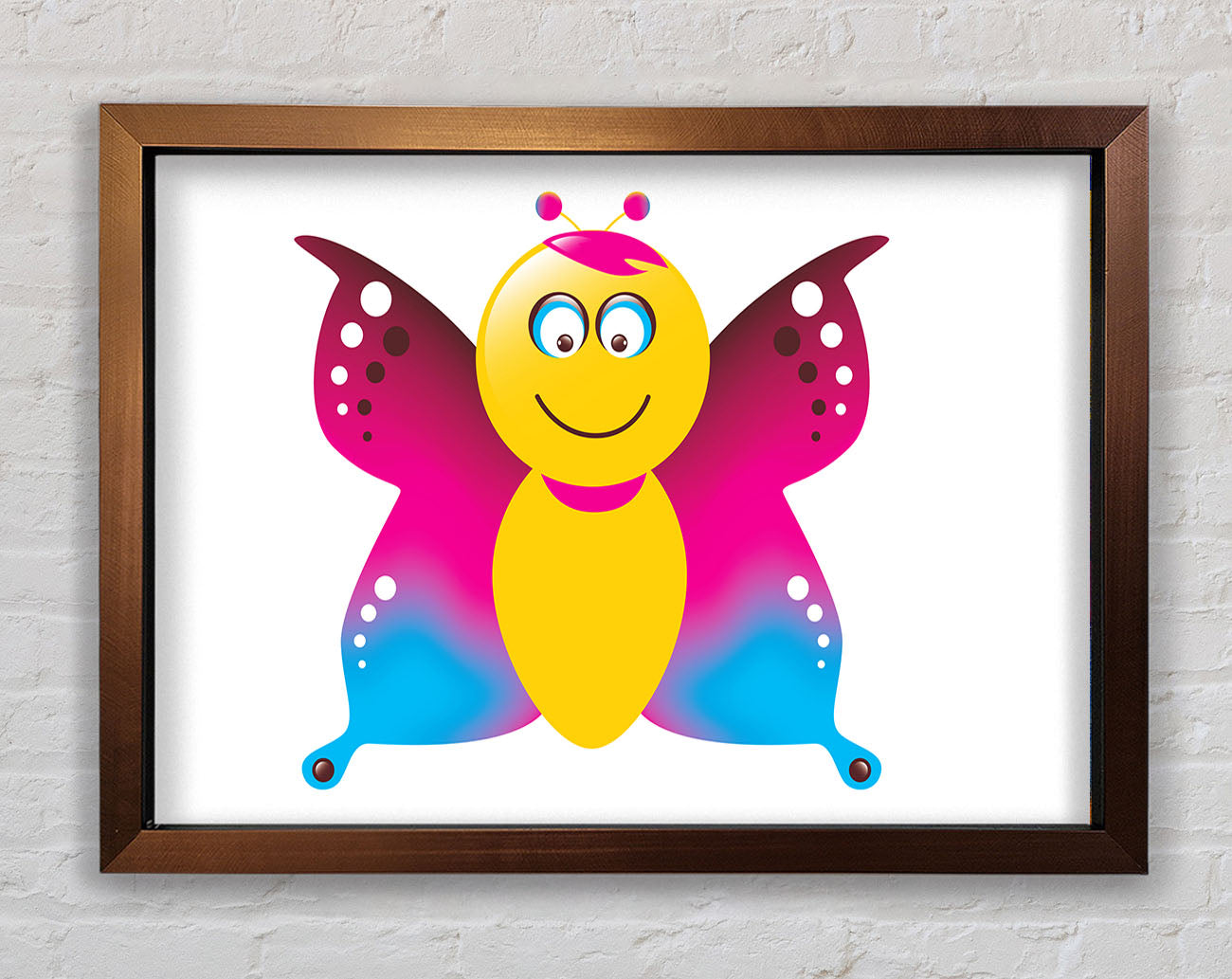 Butterfly Cartoon Face White Framed Wall Art
