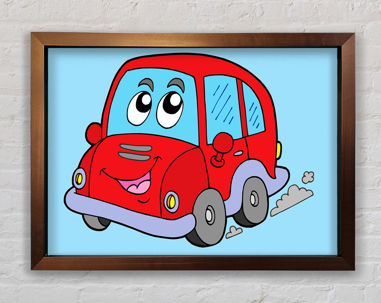 Car With Face Smokey Baby Blue Framed Wall Art