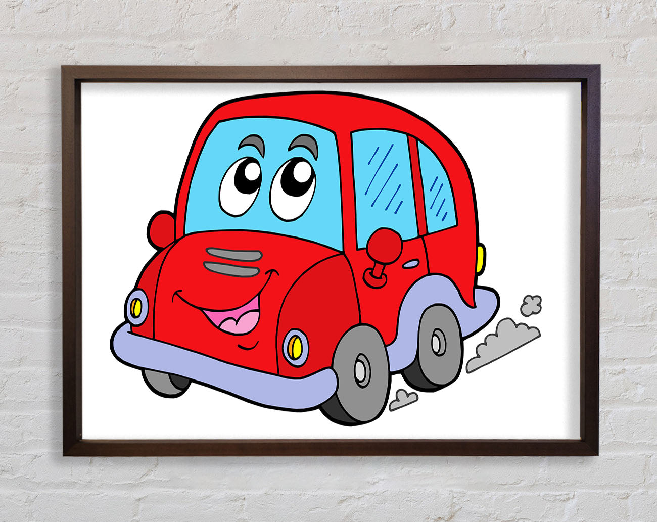 Car With Face Smokey White Framed Wall Art