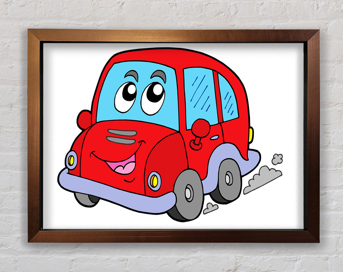 Car With Face Smokey White Framed Wall Art