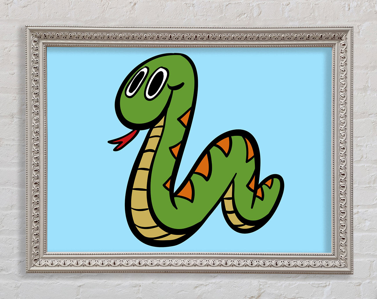 Cartoon Snake Baby Blue Framed Wall Art