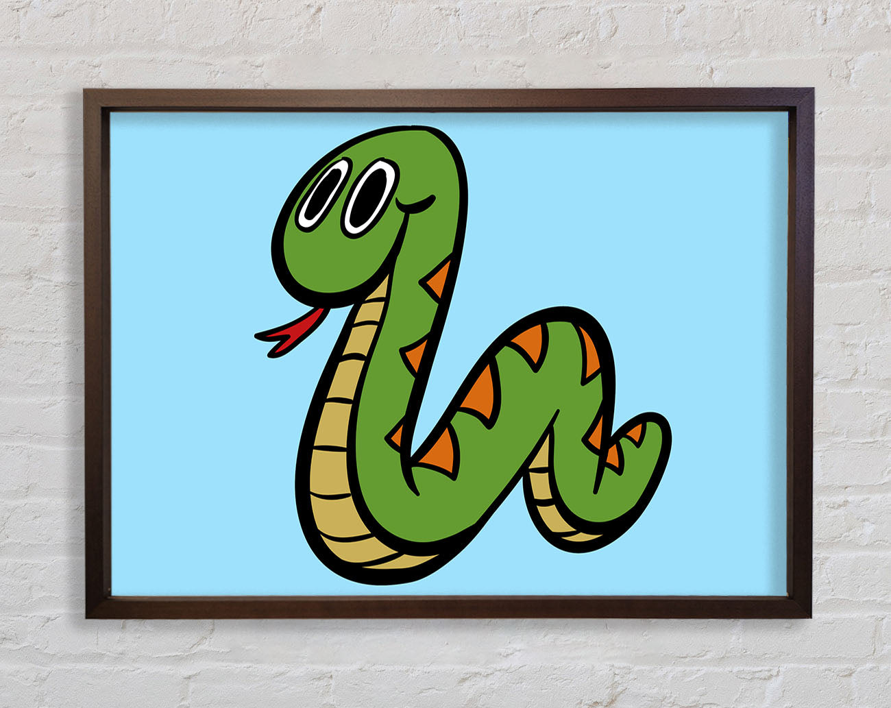 Cartoon Snake Baby Blue Framed Wall Art
