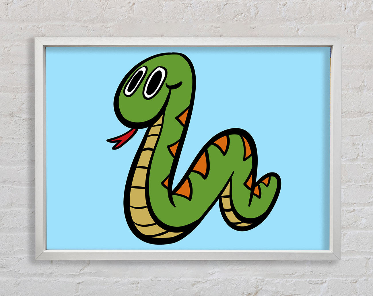Cartoon Snake Baby Blue Framed Wall Art