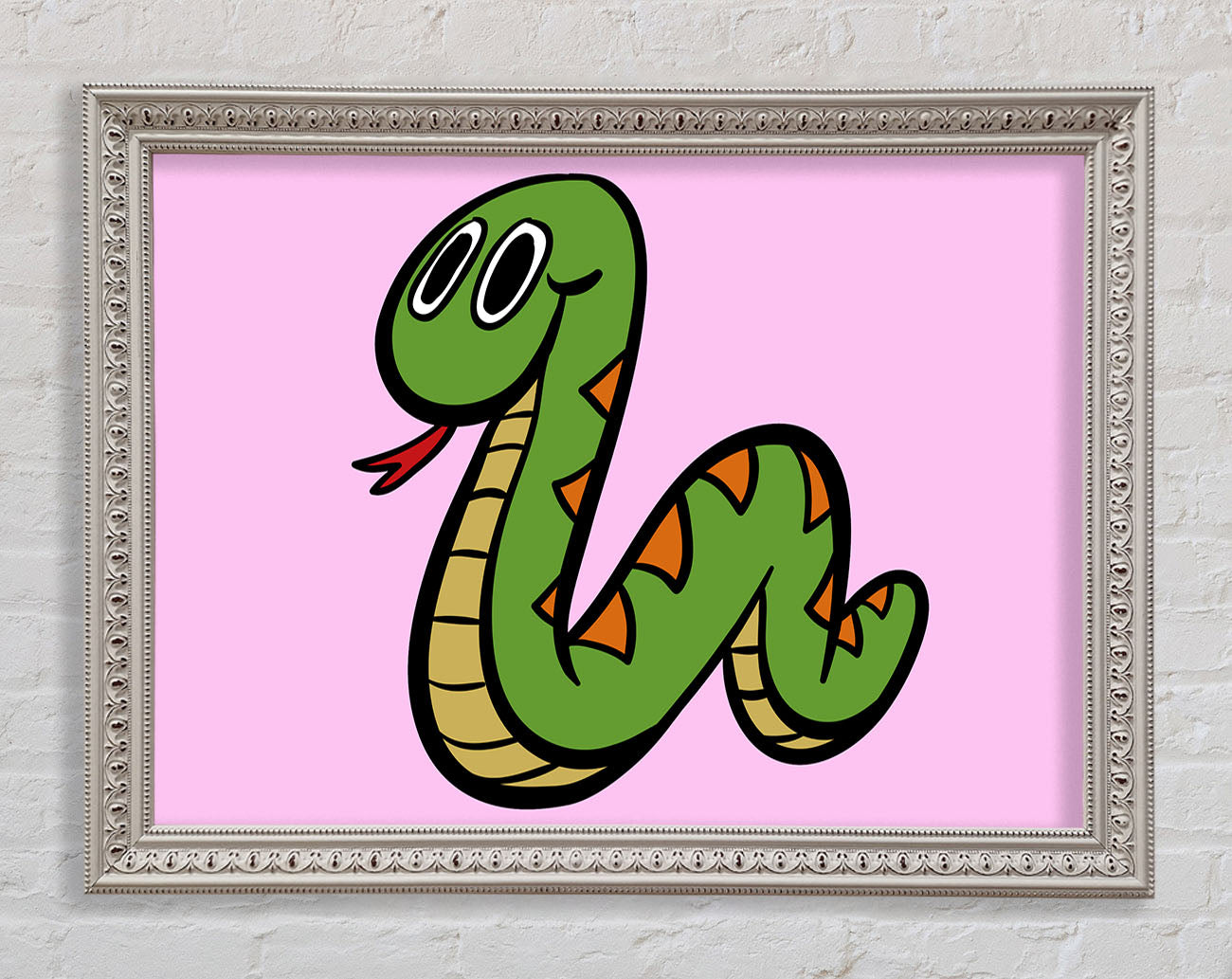 Cartoon Snake Pink Framed Wall Art