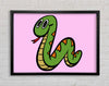 Cartoon Snake Pink Framed Wall Art