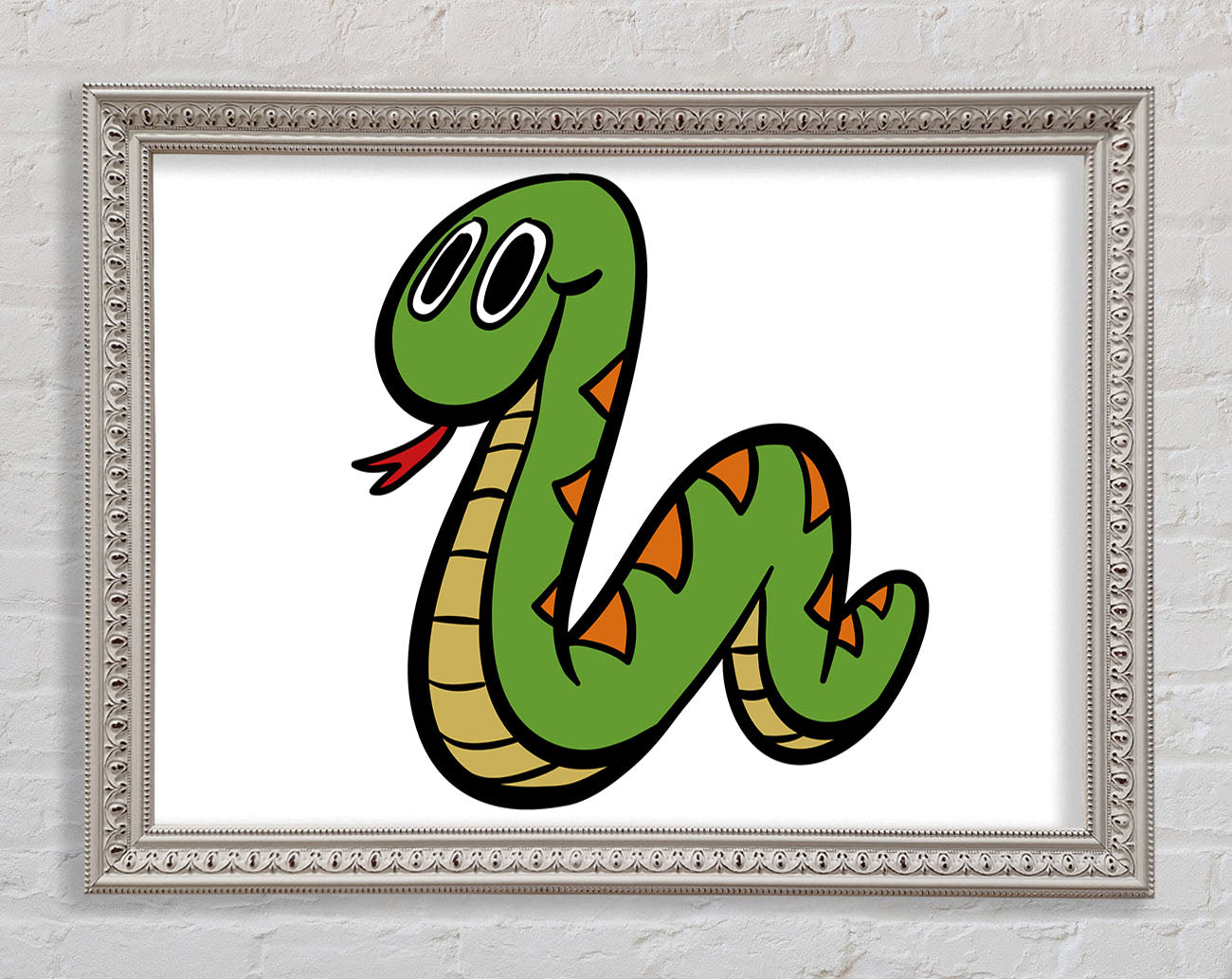 Cartoon Snake White Framed Wall Art