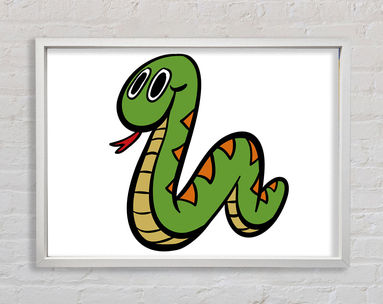 Cartoon Snake White Framed Wall Art